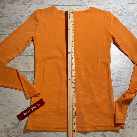 Long Sleeve Orange Mesh Embellished Top - Picture 11 of 15